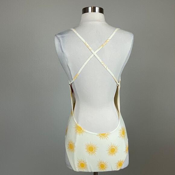 Kate Spade Sunshine Print One Piece Bathing Suit Size Small Yellow Strappy Back - Picture 6 of 10